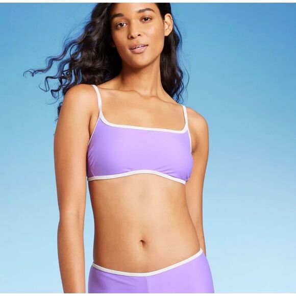 Wild Fable Purple Square Neckline Colorblock Bikini Top, XS - Picture 1 of 6
